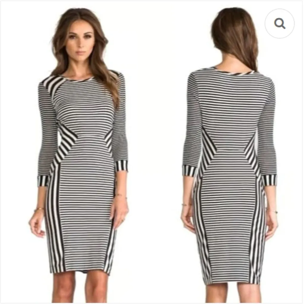 DVF Haven Midi Dress Women S Wool Sheer Bodycon Office Geometric Stripe Career - Image 2