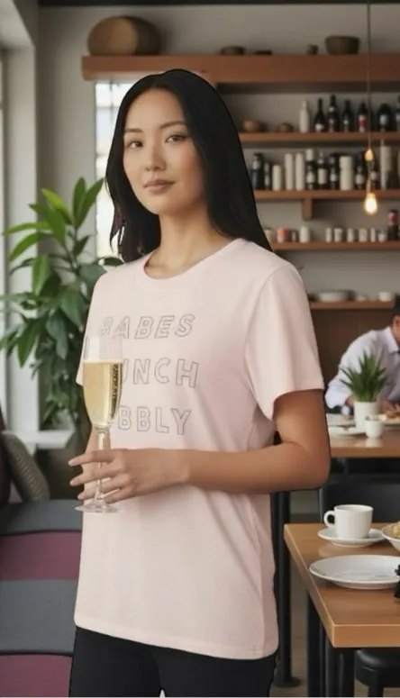 Daydreamer ⁂ Babes Brunch Bubbly Semi Sheer Soft Tee T Shirt ⁂ Baby Pink ⁂ Small - Image 1