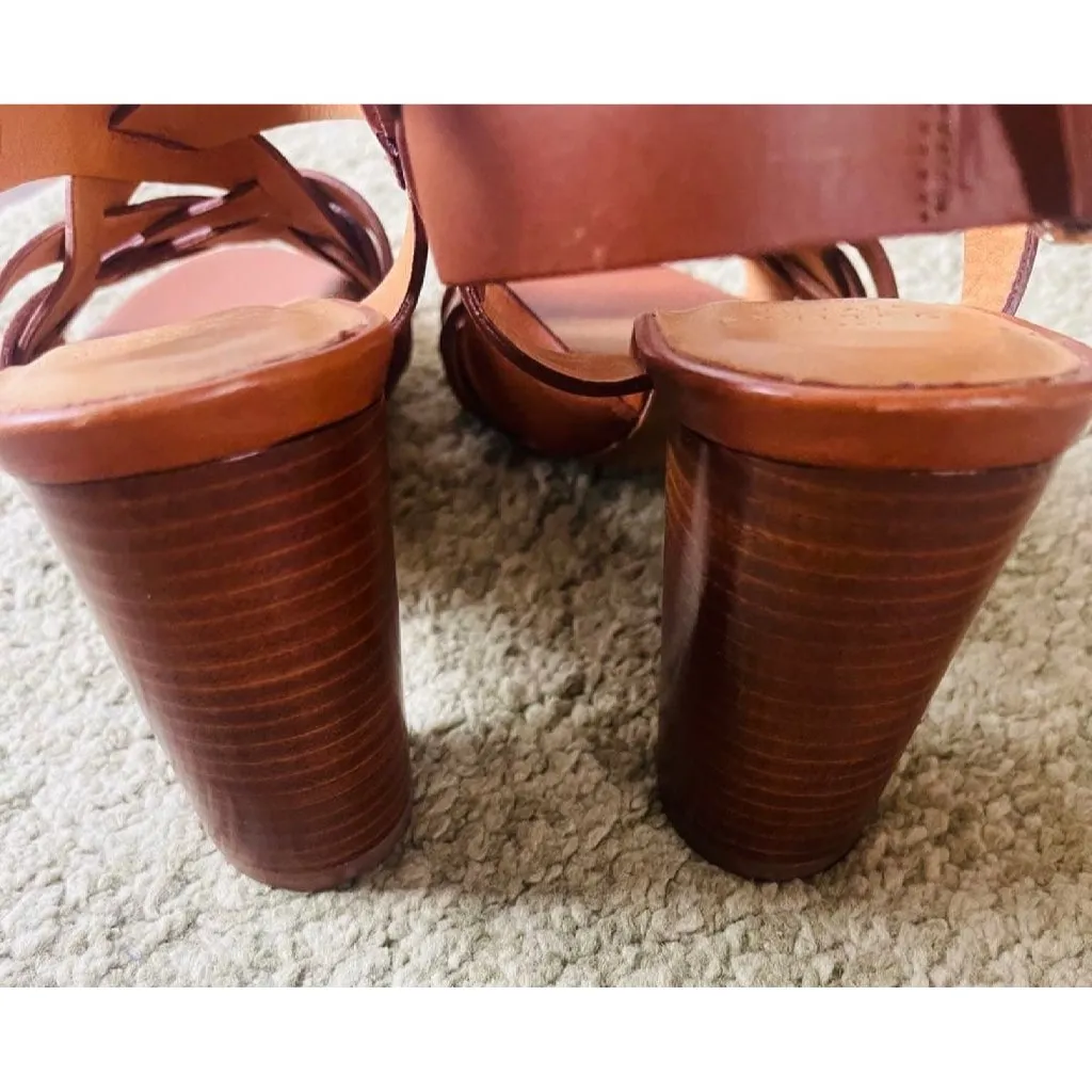 NWOB Sezane Estelle leather sandales brown camel heels36 US5.5 - Image 2