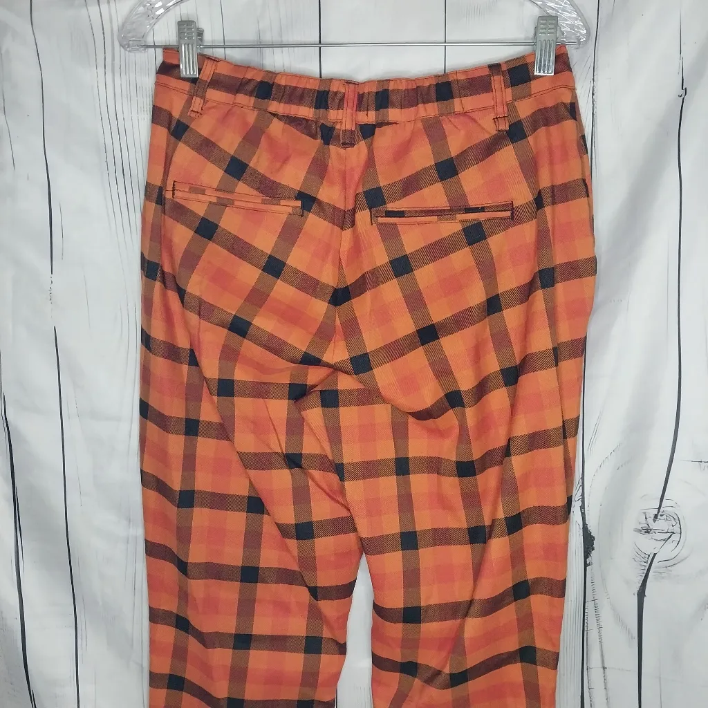 Hot Topic Orange and Black Plaid High Waisted Tapered Grunge Streetwear Pants - Image 7