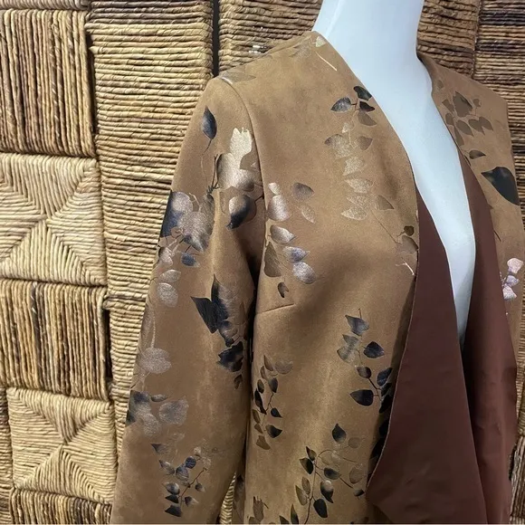 Soft Surroundings Brown Open Front Jacket Size M Long Sleeve Suede Floral - Image 2