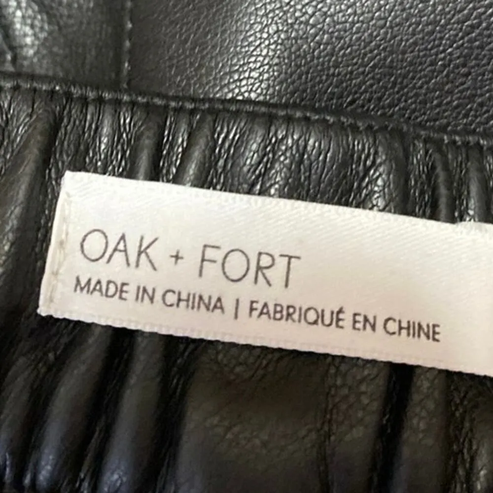 Oak + Fort Women's Black Faux Leather Vegan Wide Leg Crop Trousers Pants Size S - Image 4