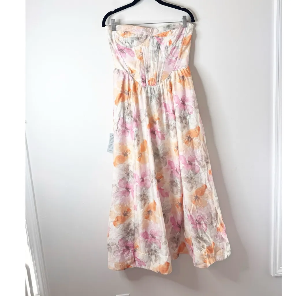 NWT Bardot Lola Corset Midi Dress In Apricot Floral small - Image 3