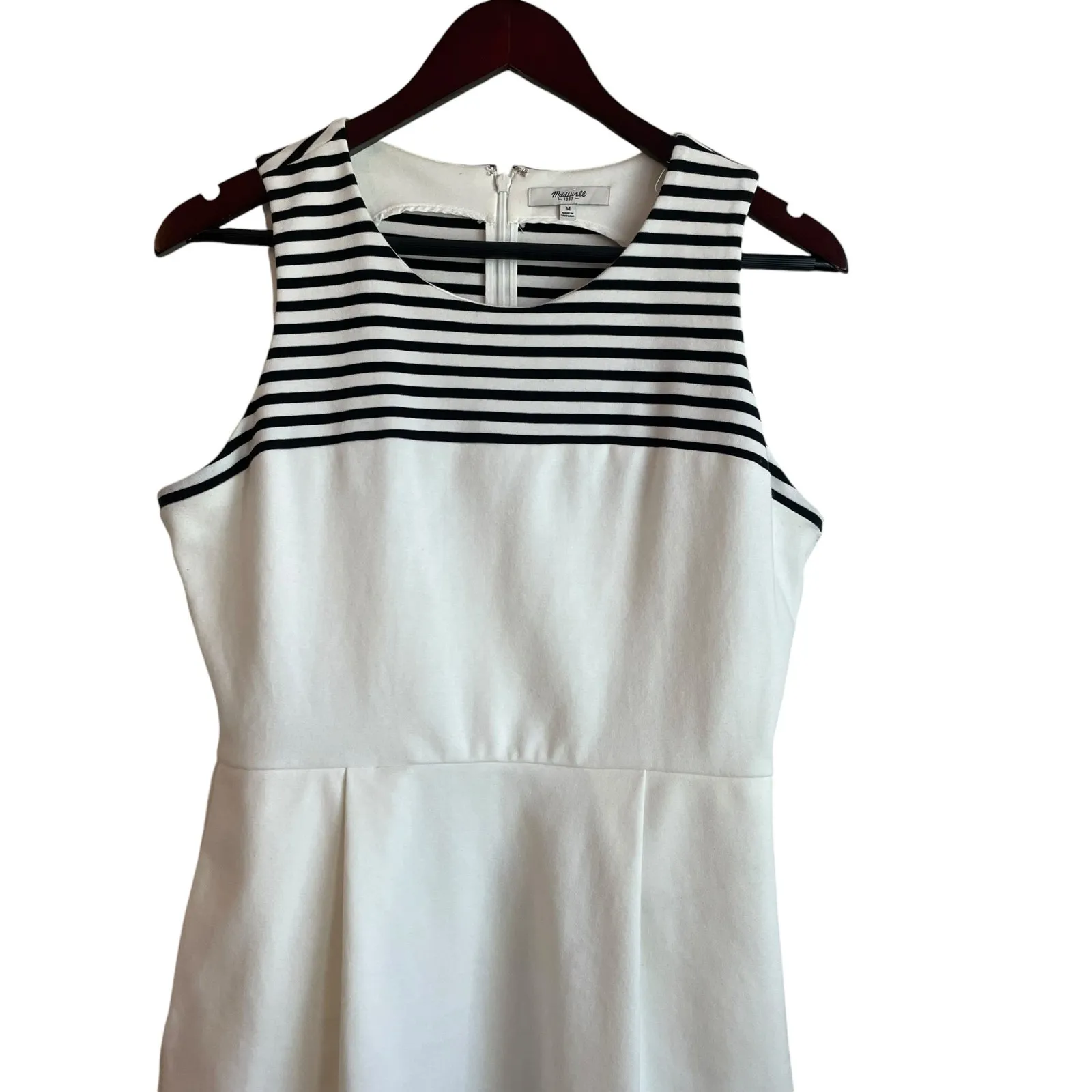 Madewell Women Mini‎ Dress M Ivory Black Stripes Preppy Coastal Travel Nautical - Image 4