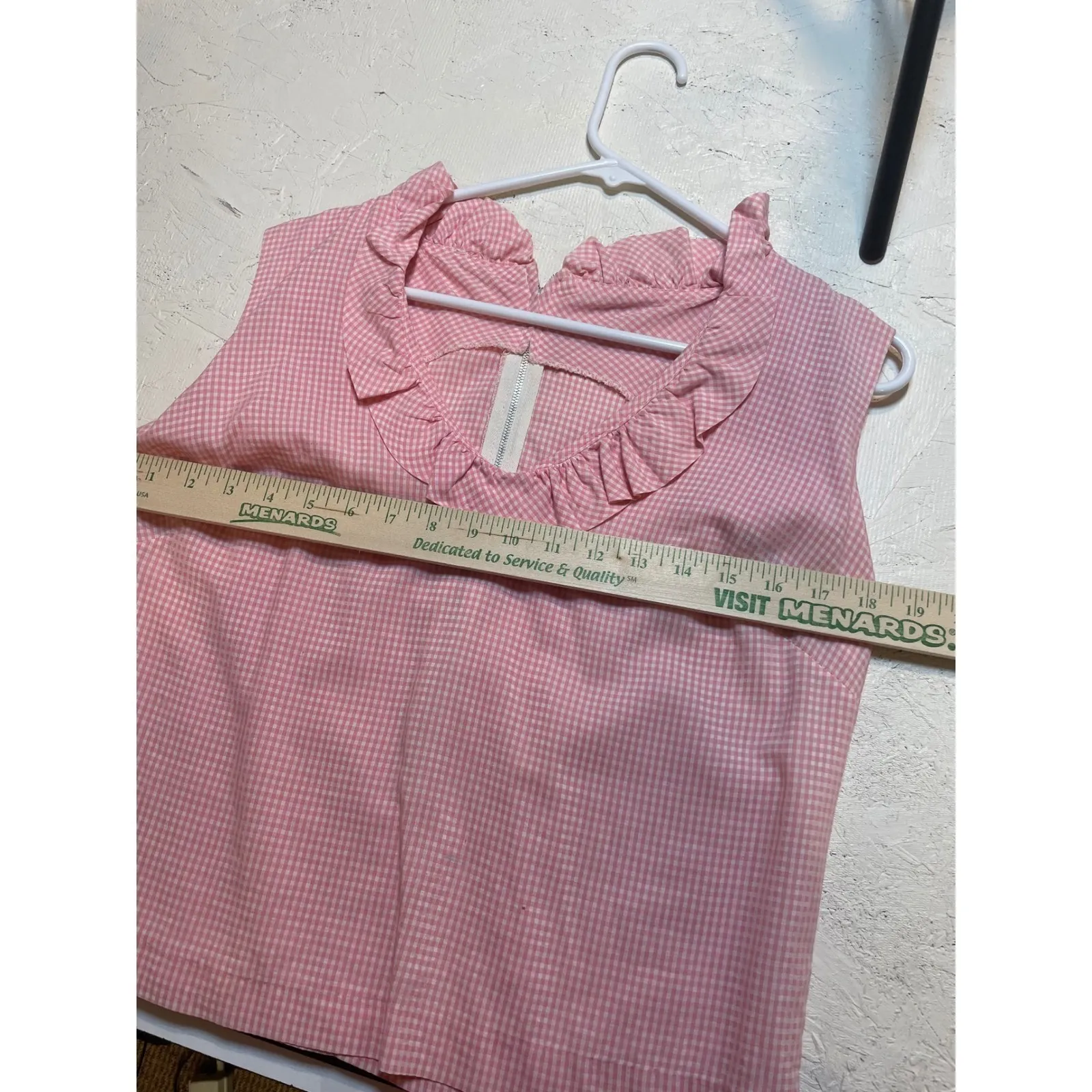 Handmade Gingham Ruffle Collar Sleeveless‎ Top Pink White Checkered Blouse - Image 6