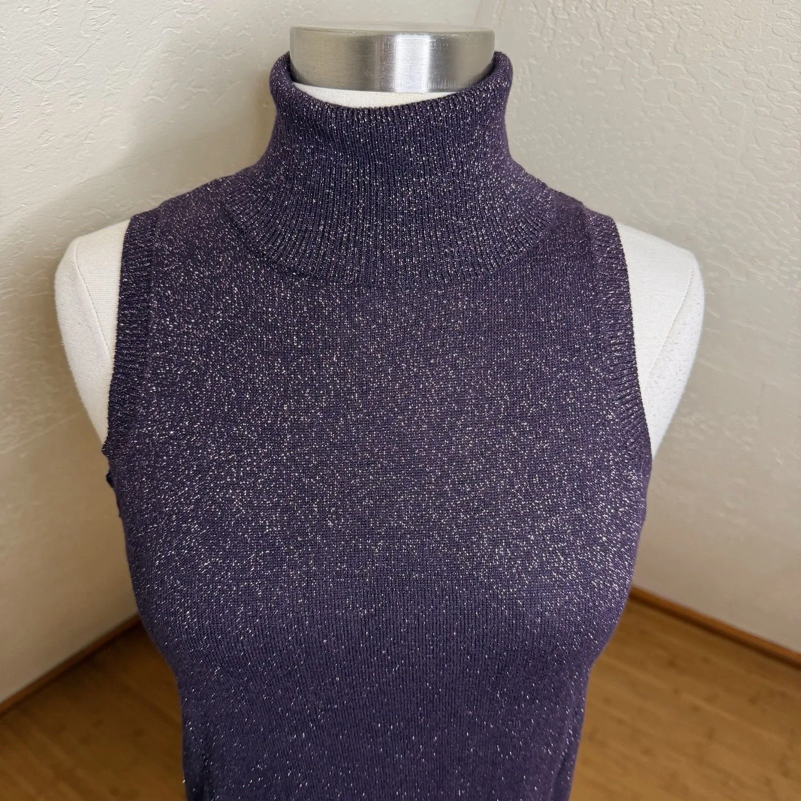 Vintage Hillard & Hanson Knit Turtleneck Top Womens XS Purple Shimmer - Image 3