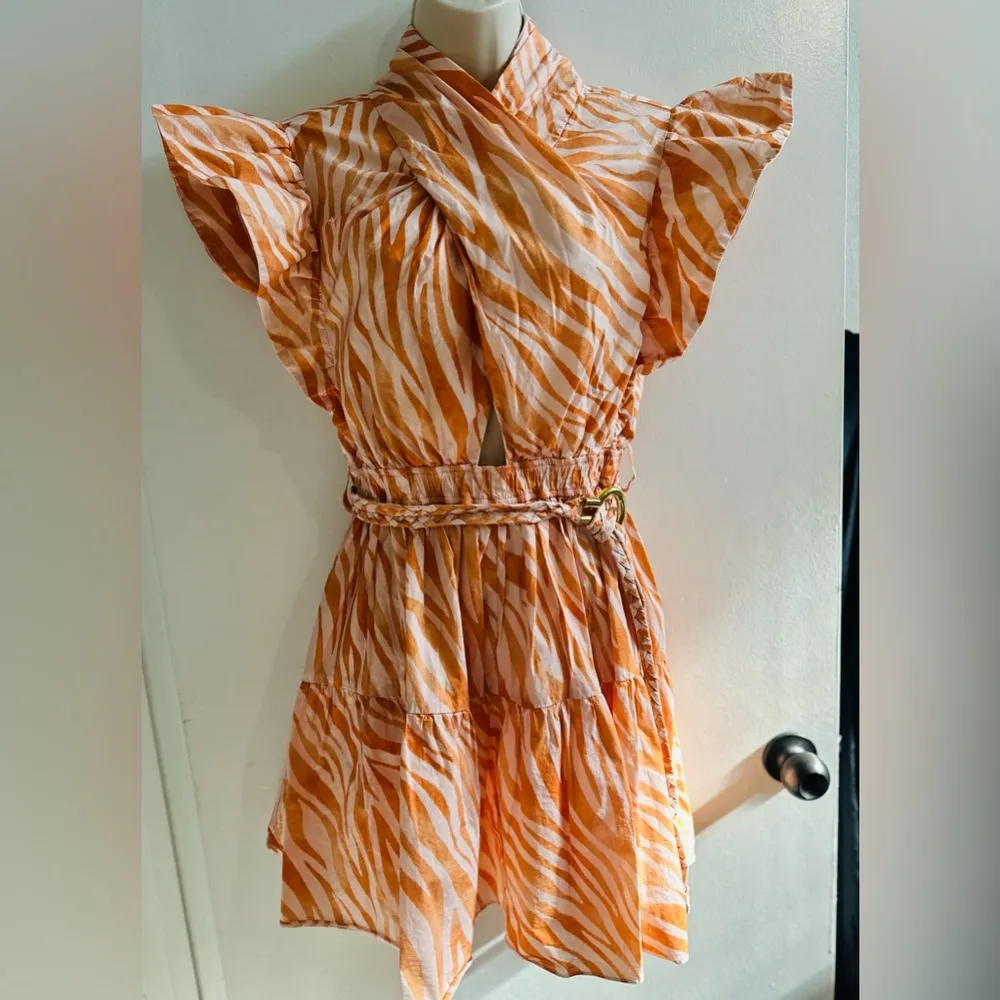 Derek Lam Collective Orange Zebra Cutout Ruffle  Women's Mini Dress IT 44 Us 6 - Image 5
