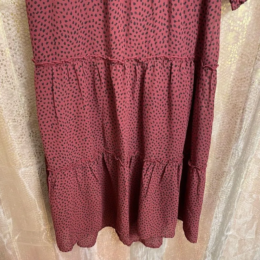 maroon red long sleeve patterned maxi dress, NWT, XS - Image 3
