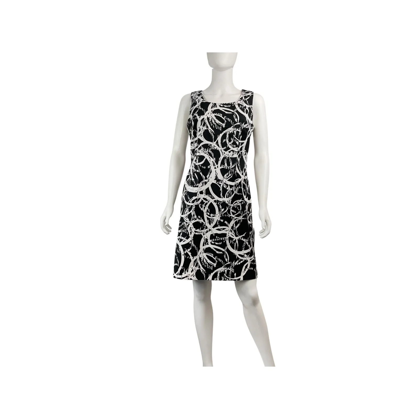 Sleeveless Dress Black White Abstract Print Casual‎ Career Party - Image 2