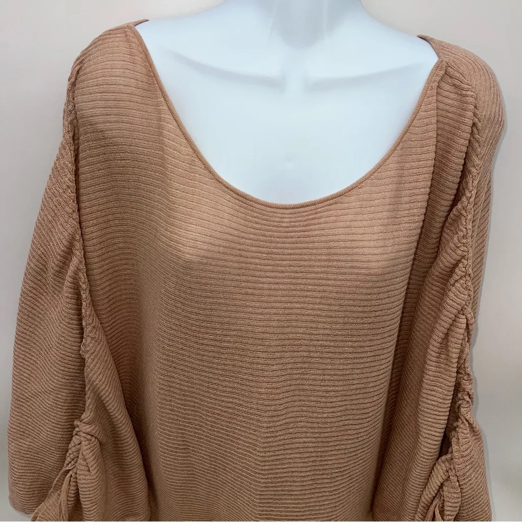 Zara Dusty Pink Boat Neck Knit Batwing Sweater w/Ruched Drawstring Sleeves- Sz M - Image 5