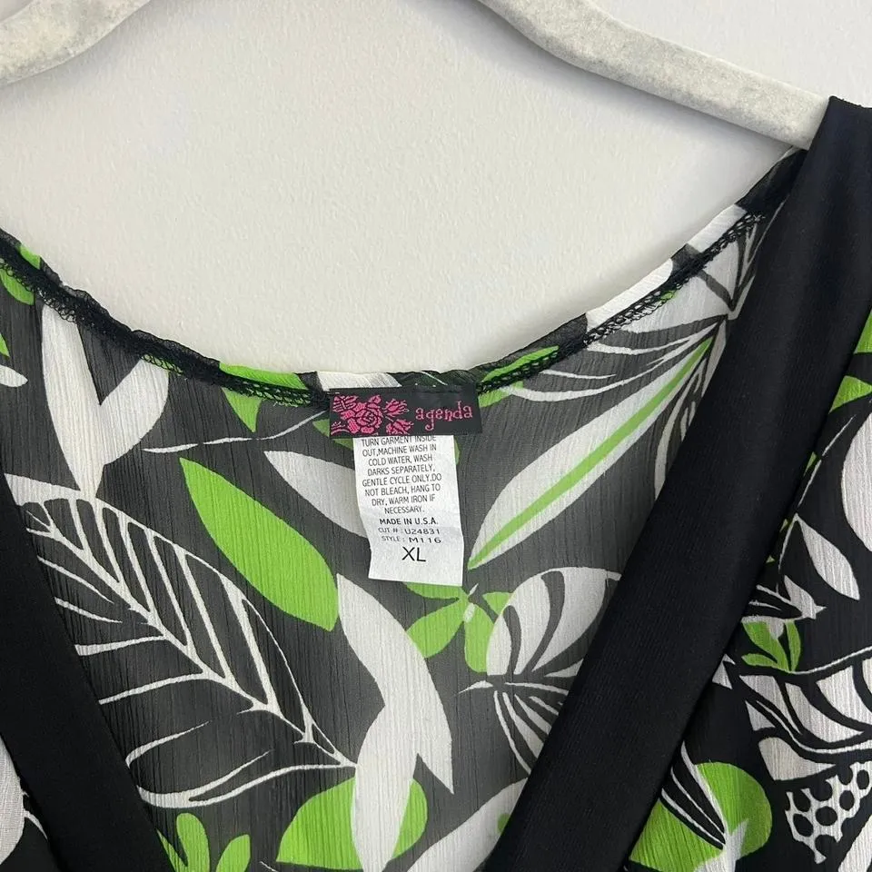 Y2K GREEN AND BLACK AGENDA FLORAL PRINT SHEER TIE‎ BACK TANK TOP Size XL - Image 5
