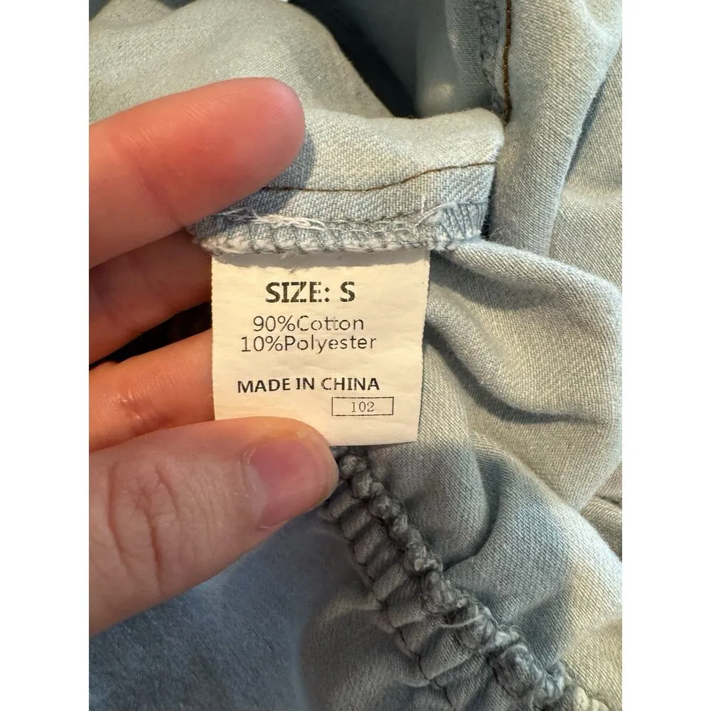 Vintage Style Light Wash Denim Jumpsuit Small Sleeveless V - Image 8