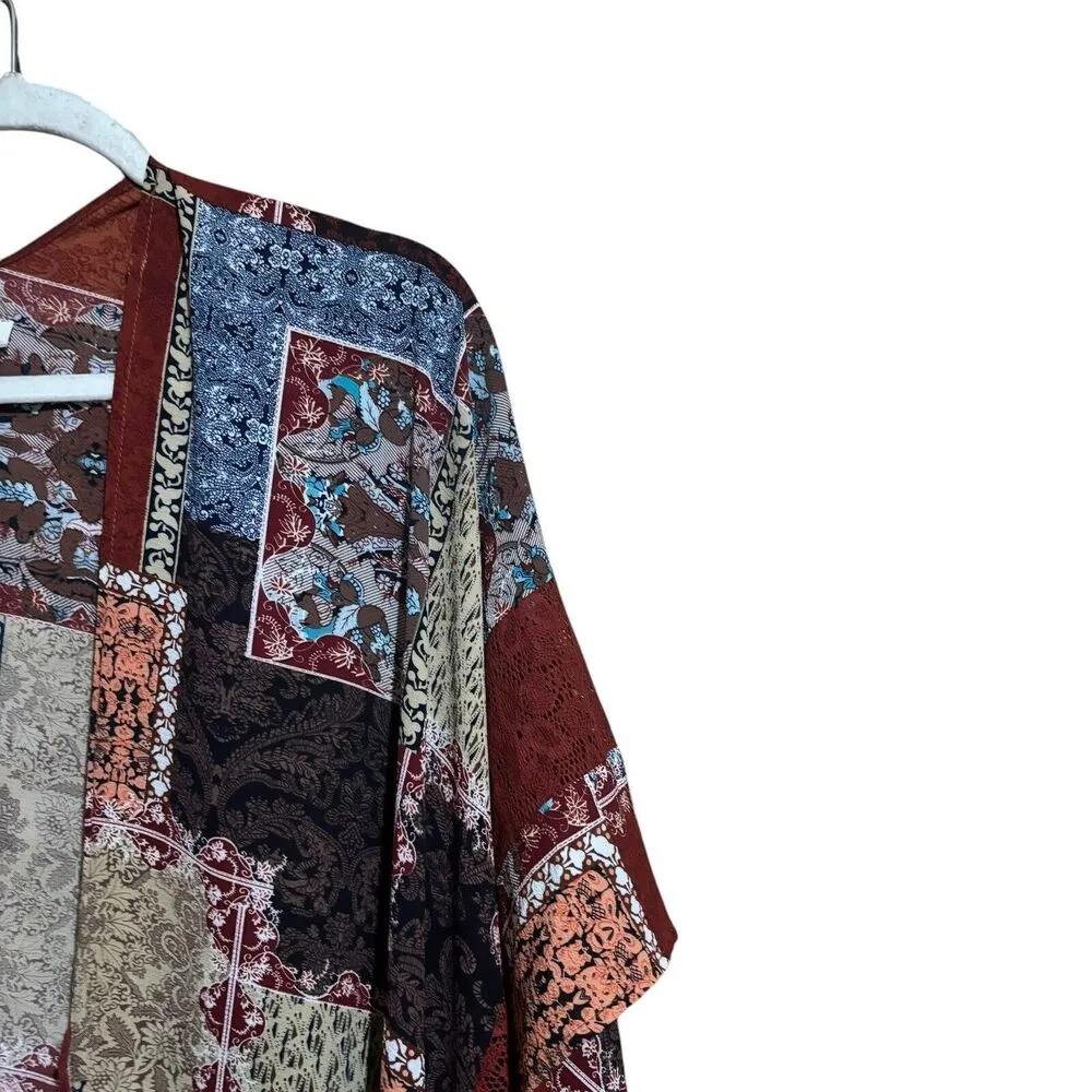 UMGEE Duster Cardigan Womens Medium Large Multicolor Boho Fringe Open Kimono - Image 3