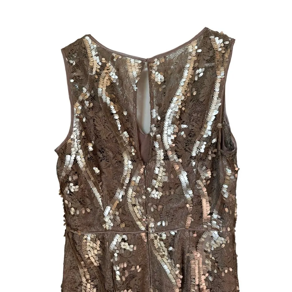 Adrianna Papell Sequin & Lace Mini sleeveless sexy dress in taupe size 8 - Image 8