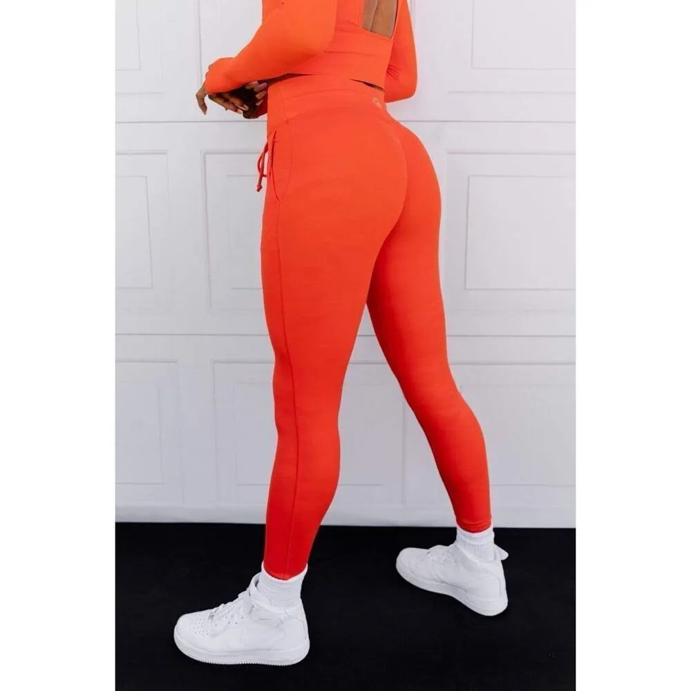 Celestial Bodiez Power 7/8th Leggings in Orange Fire Camo Tetra Print Size Small - Image 9