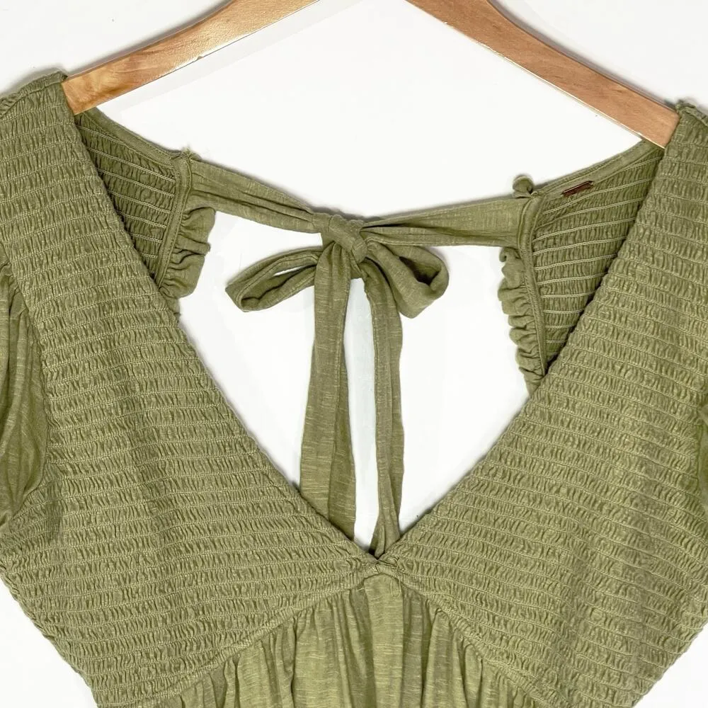 FREE PEOPLE Women’s Charolette Puff Sleeve Peplum Green Knit Top - Image 5