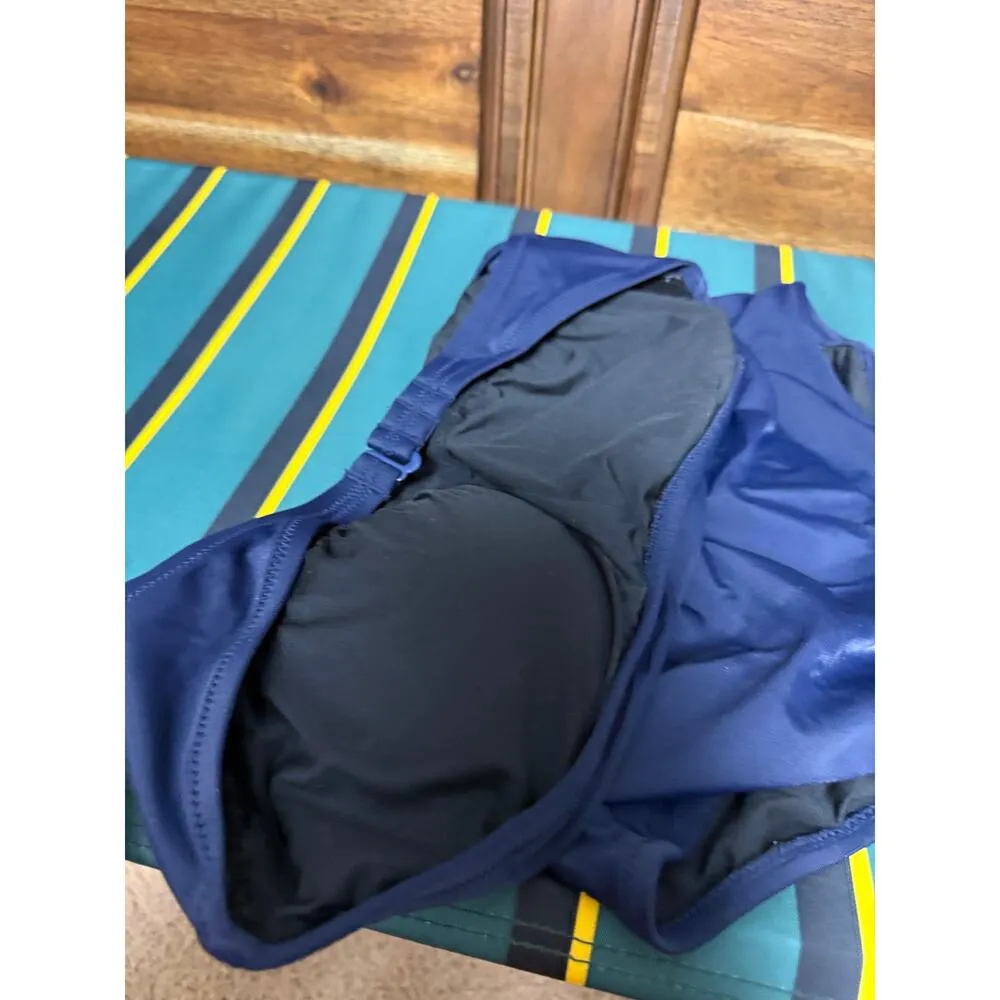 J. Crew Navy Blue Strapless Cinched Ruched One Piece swimsuit Classic Women's M - Image 3