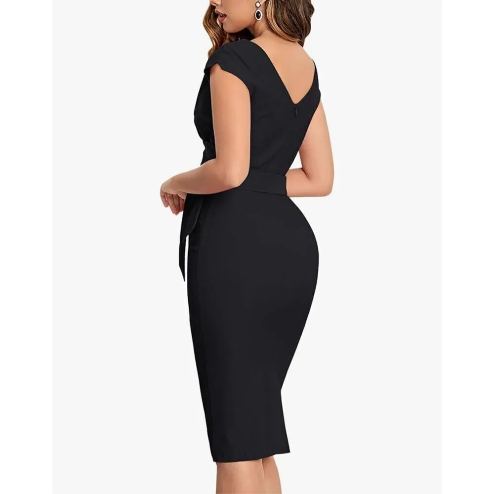 NEW Vintage 1950s Style Wrap Formal Cocktail Dress L NO BELT Black Size L - Image 2