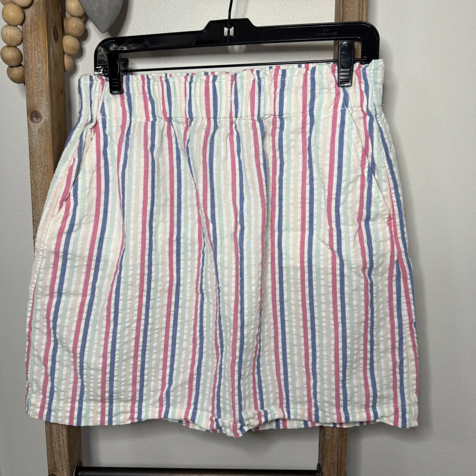 Loft Outlet Striped Seersucker Skirt Womens Size Medium Elastic Waist Pockets - Image 2