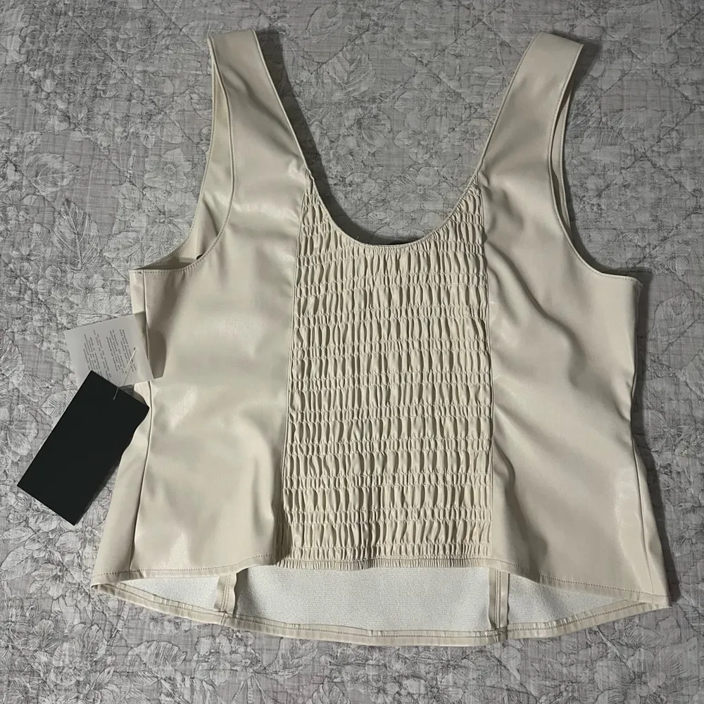 Faux Leather Cream Cropped Tank Top - Image 4