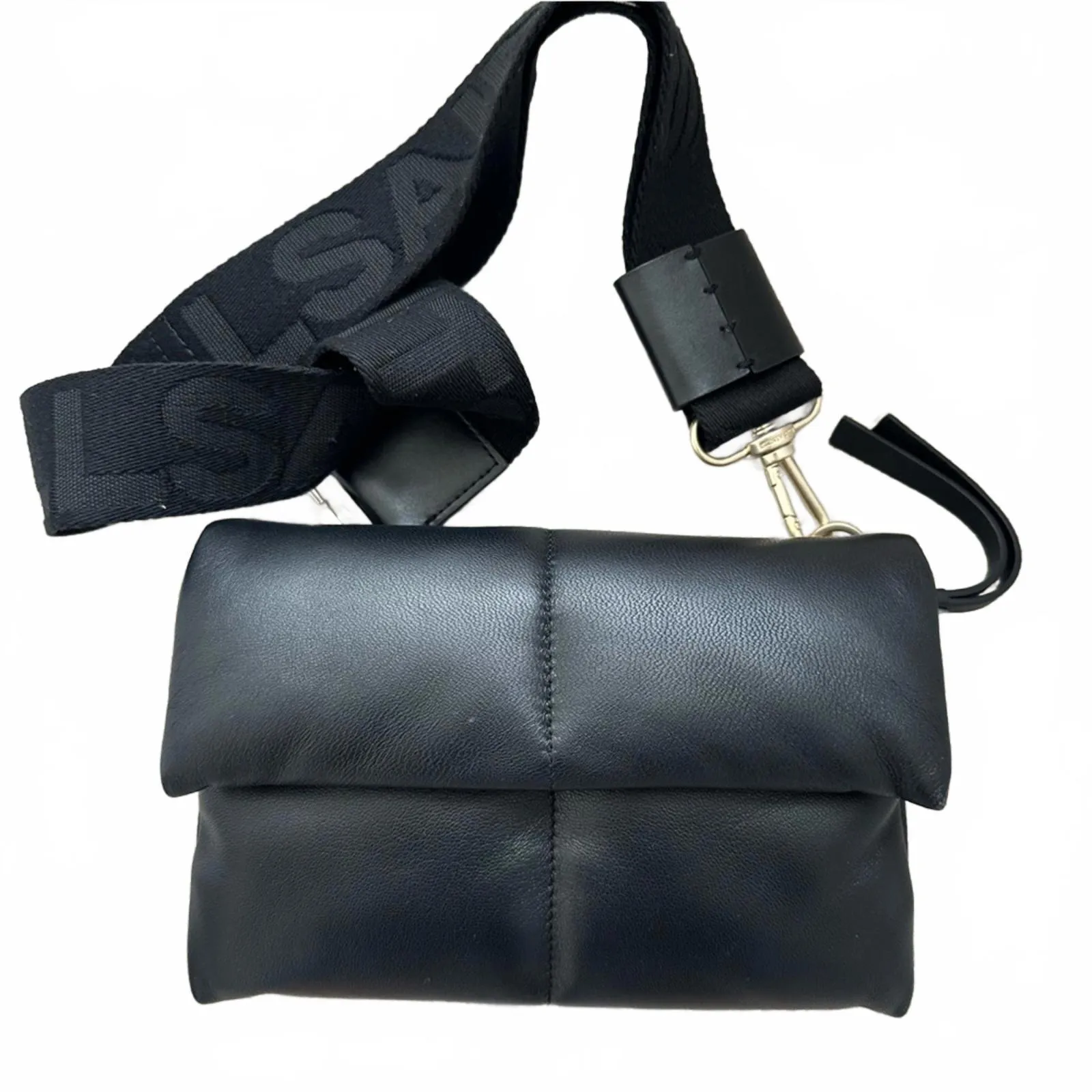 AllSaints Ezra Leather Quilted Crossbody Bag Black Gold-Tone Hardware - Image 3