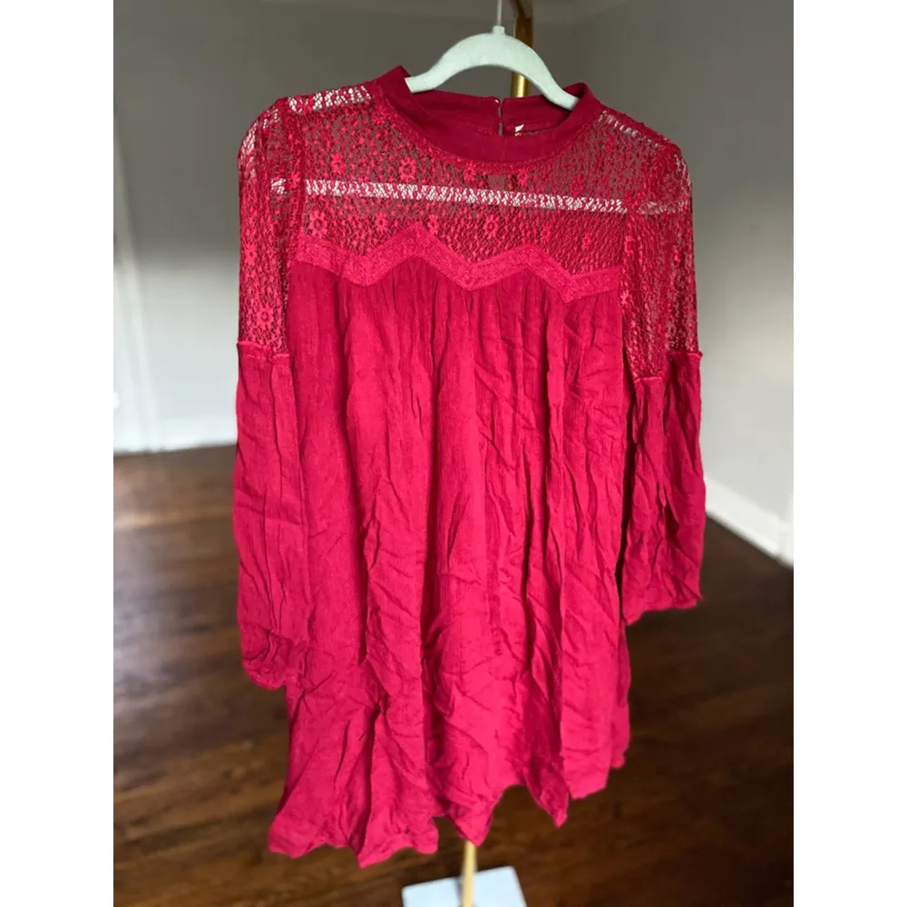 Lace Poet Mini Dress Blouse Sheer Yoke & Puff Summer Gala Party Wedding Event - Image 3