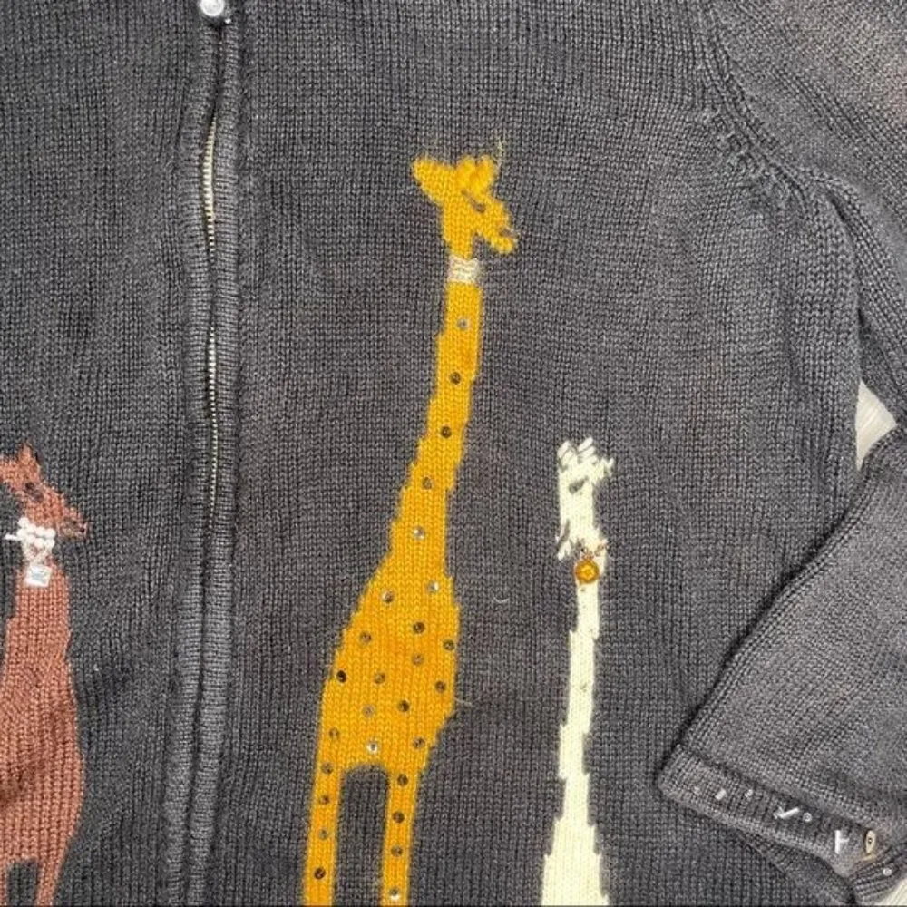 Designers originals sequin beaded giraffe safari zip up sweater cardigan large Orange - Image 2