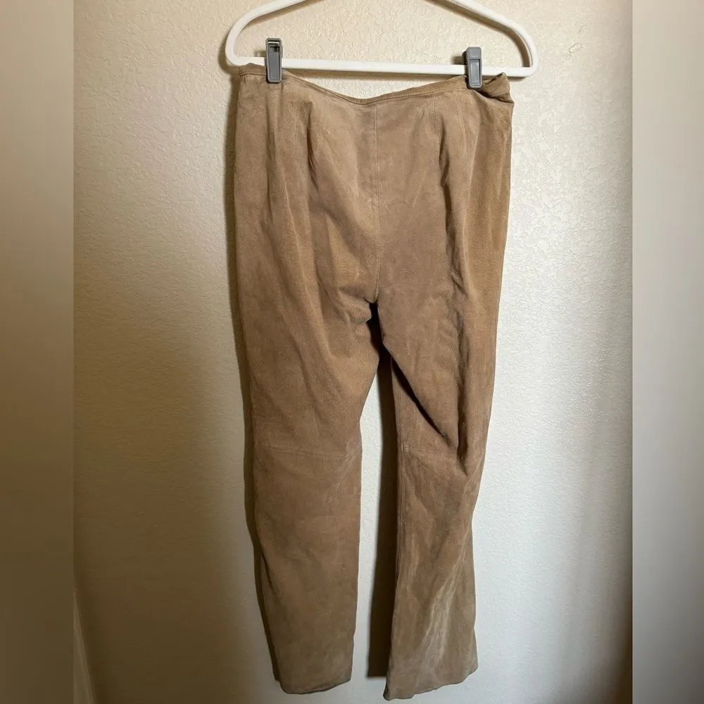 Vintage 90s Y2K Low Waisted Suede Leather Boot Cut Pants in Tan Sz 10‎ - Image 9