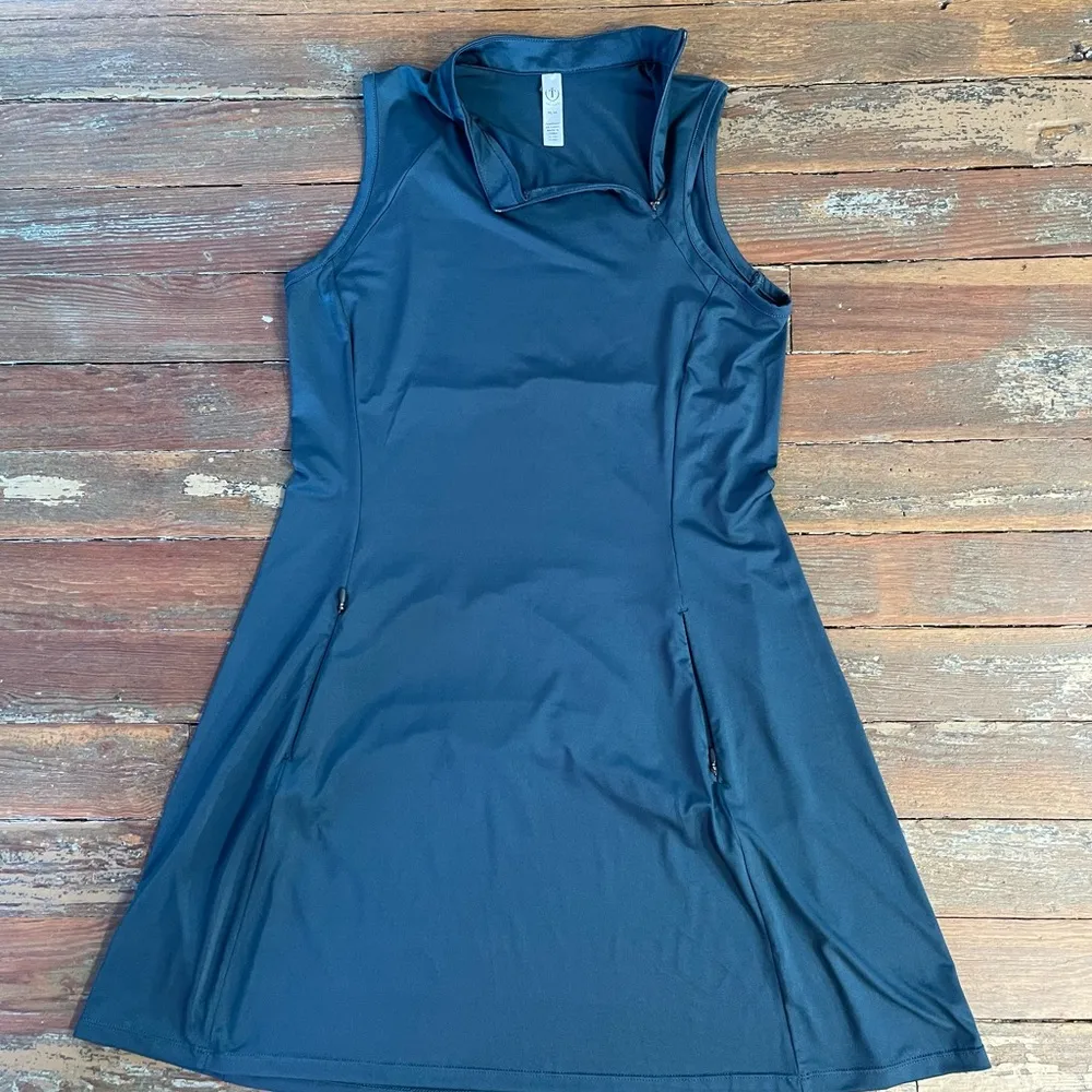 TeeTime Dark Teal High Neck Asymmetrical Zip Athletic Dress ~ Size Medium 💚🍄 Blue - Image 7