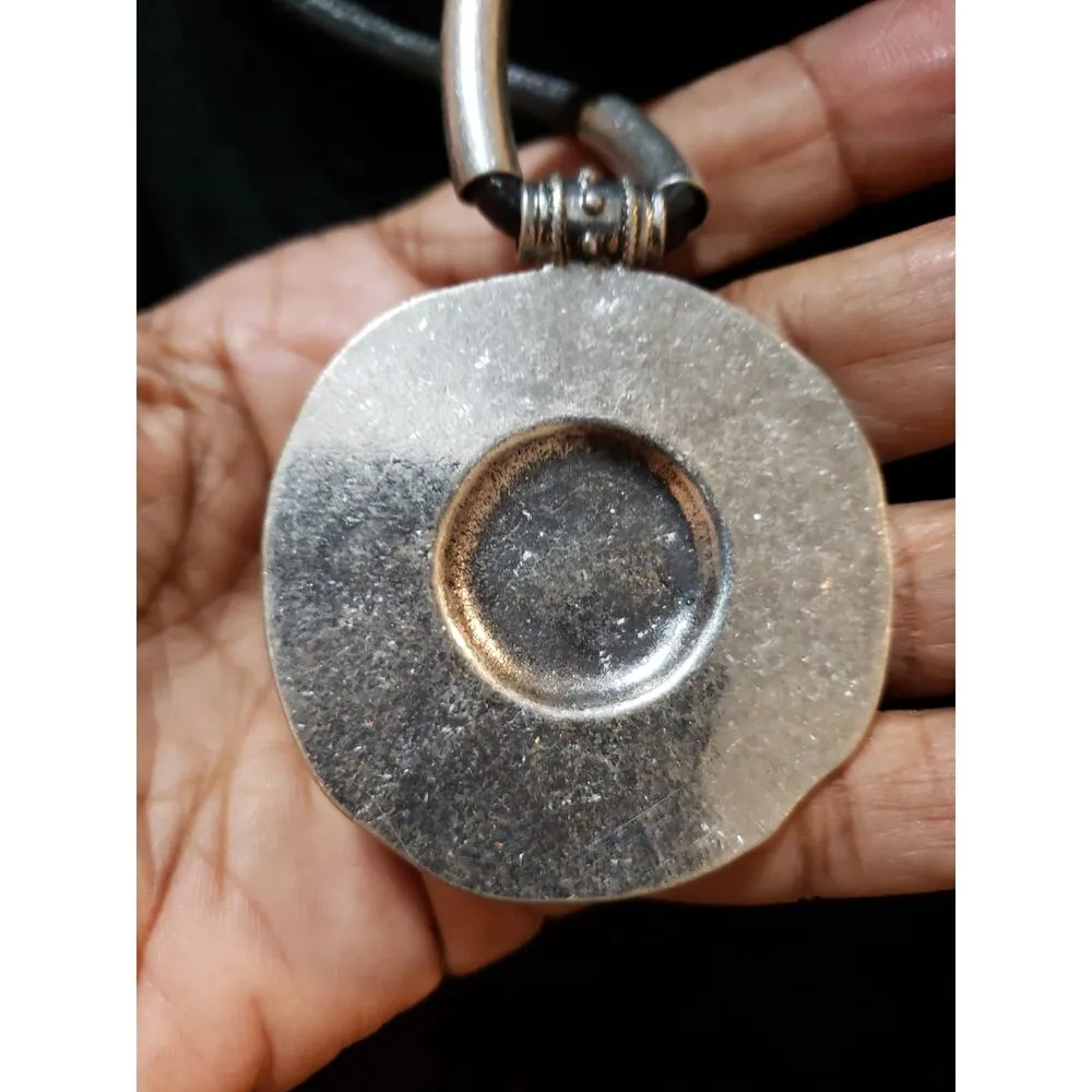 Womens Fashion Bohemian Celestial Two Tone Round Pendant Black Cord Necklace Silver - Image 7