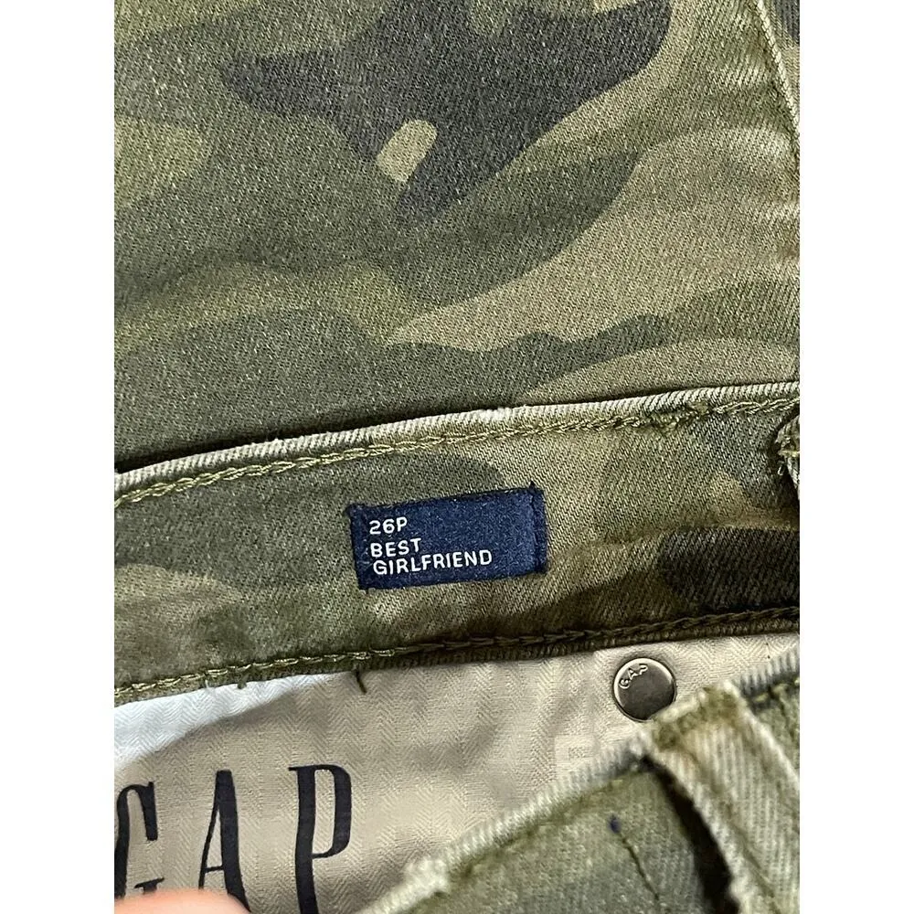 Gap Women Green Denim Camo Long Best Girlfriend Pants Straight Distressed SZ 26P - Image 4