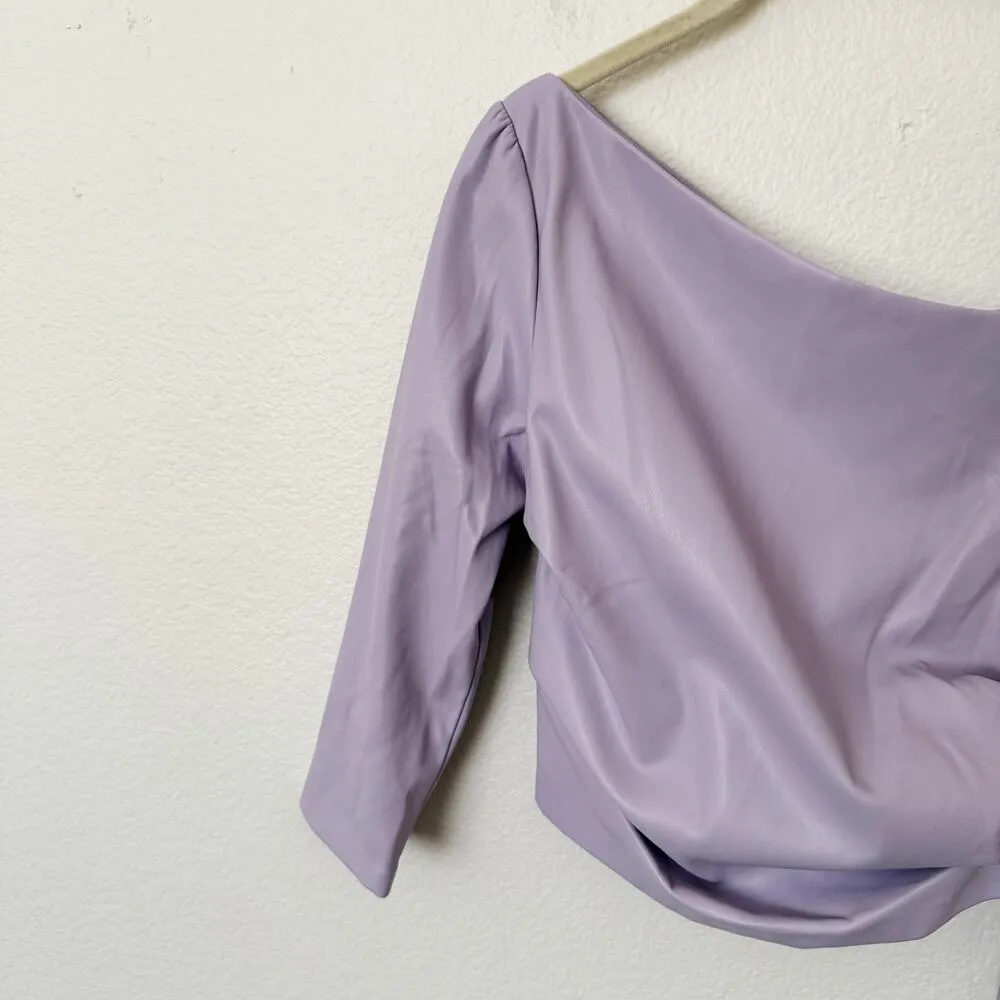 [ZARA] Lilac Purple Faux Leather Asymmetric Off the Shoulder Crop Top Sz Small S - Image 10
