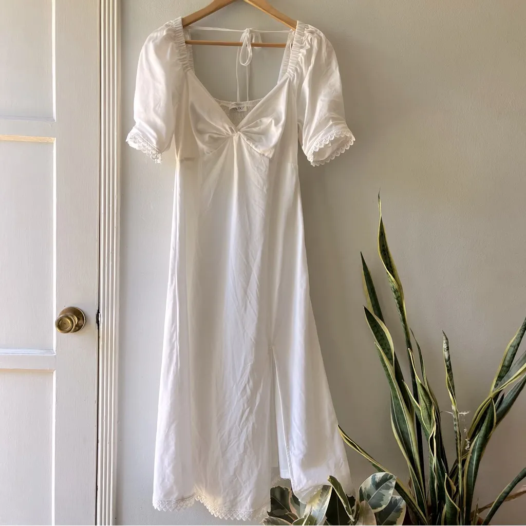 She + Sky•White Cotton Puff-Sleeve Fit & Flare Dress•Size S - Image 7