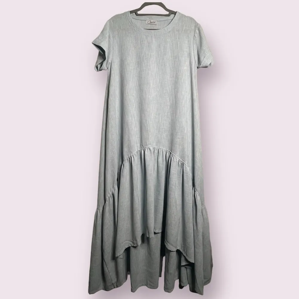 Chantal Light Blue Textured High Low Maxi Dress Large - Image 2