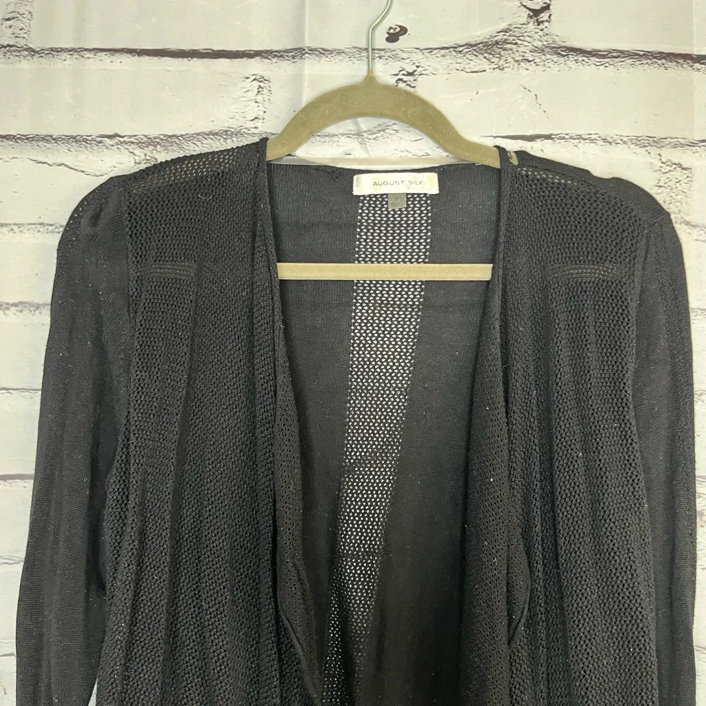August Silk Black Cardigan Sweater with Waterfall Open Front Sz S Lightweight - Image 4