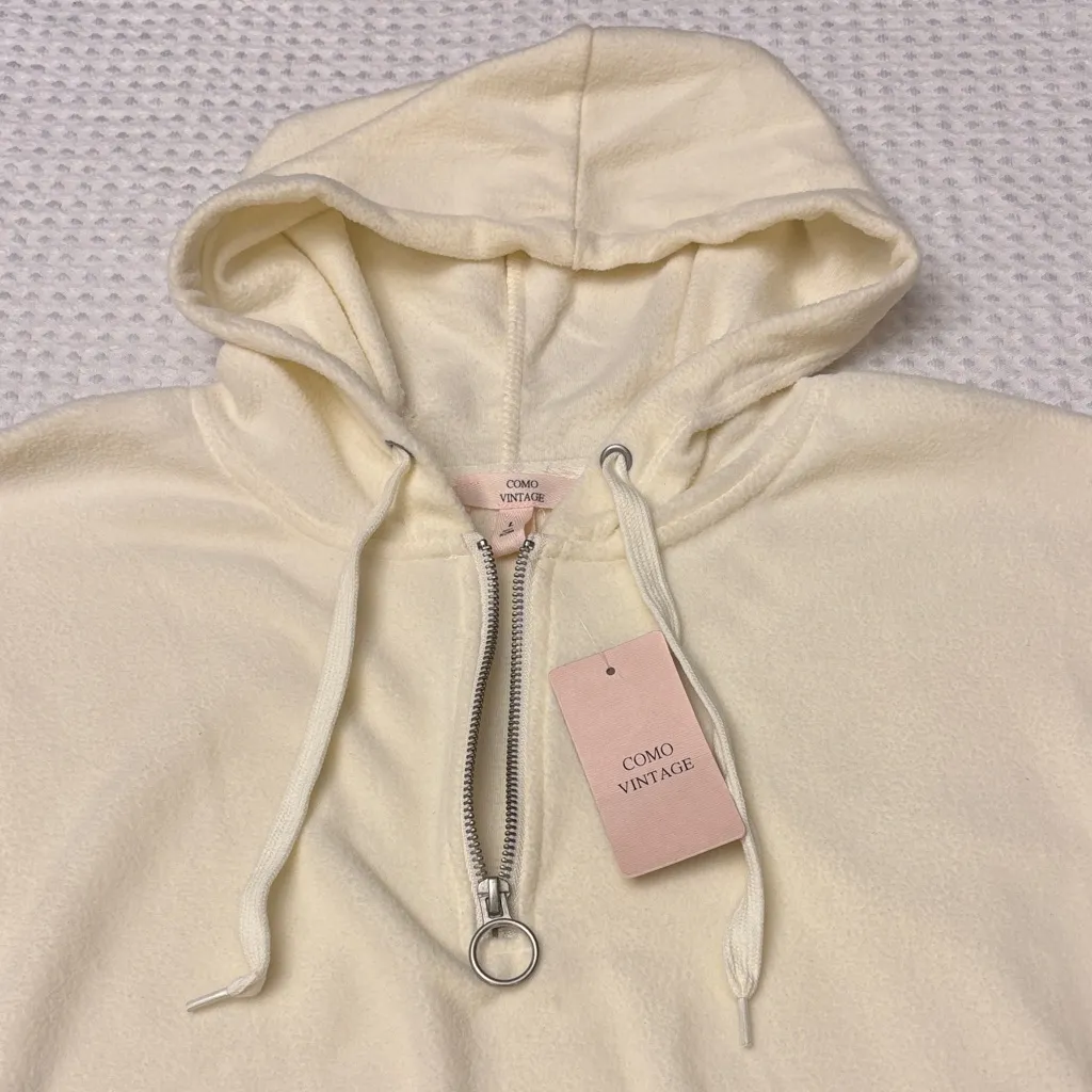 NEW! COMO VINTAGE Fleece Hoodie Sweatshirt Size L Ivory Pink Purple Geometric - Image 4