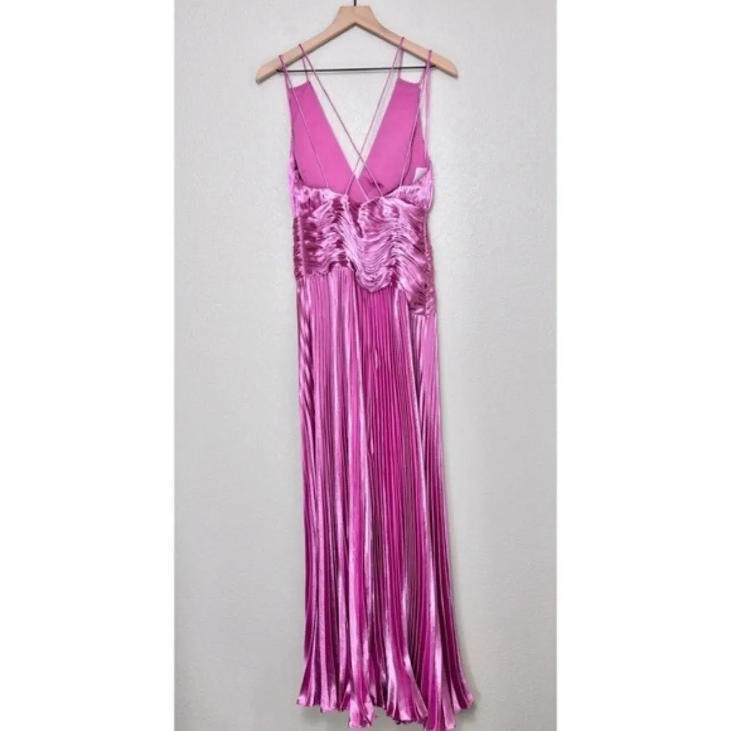 NWT AiiFOS Vera Pleated Metallic Gown 8 Pink Magenta Plisse Ruched Slit Formal - Image 10