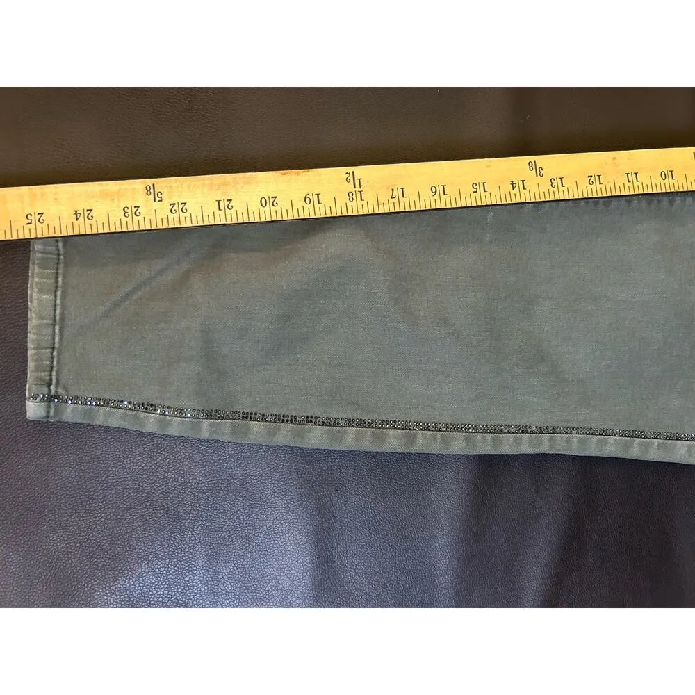 White House Black Market WHBM Pants The Skinny Cropped Army Green Sparkle - Image 4