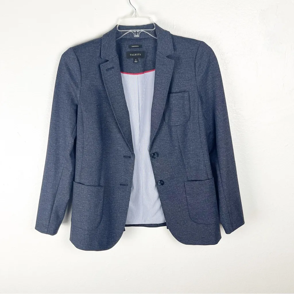TALBOTS Aberdeen Blue Lined Two Button Closure Flat Pockets Blazer, Size 6 - Image 6