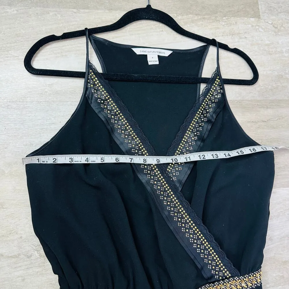 Diane von Furstenberg Caroline Embellished Surplice-Top Jumpsuit in Black - Image 8