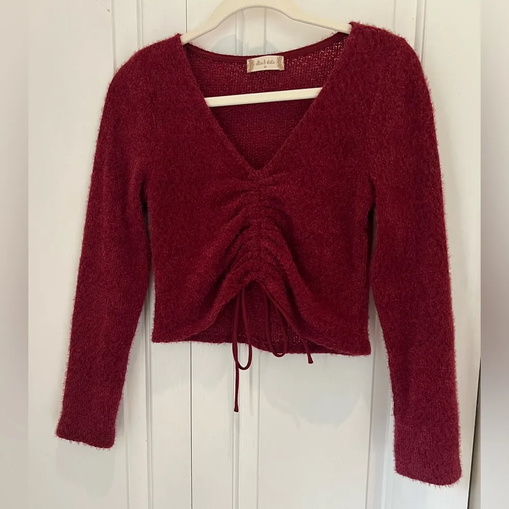 Altar'd State  Lace Up Cropped Sweater Wine Size Medium - Image 2