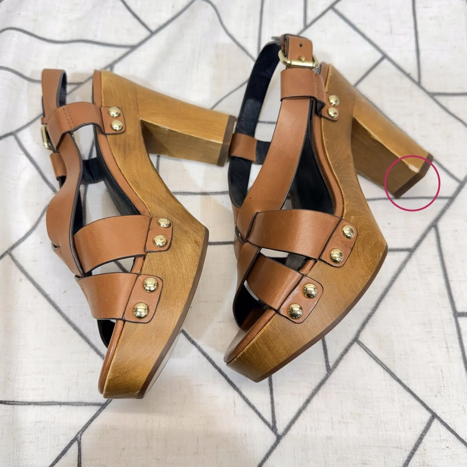 Coach Adessa Sz 7M Womens Studded Wood Clog Sandals Brown Leather 70s 80s Vibe - Image 11