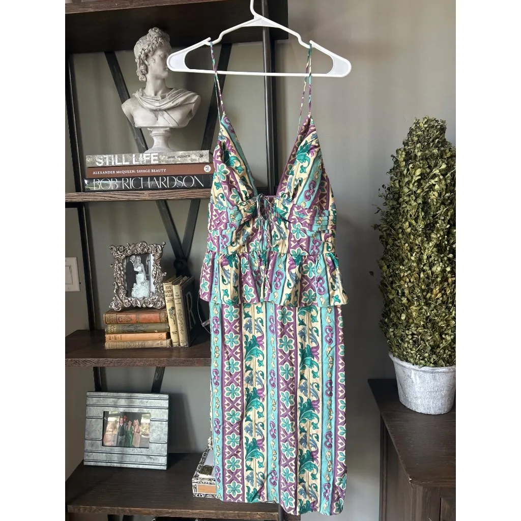 Adriana Degreas Le Sirenuse Peplum Midi Dress Blue Womens Size Small - Image 5