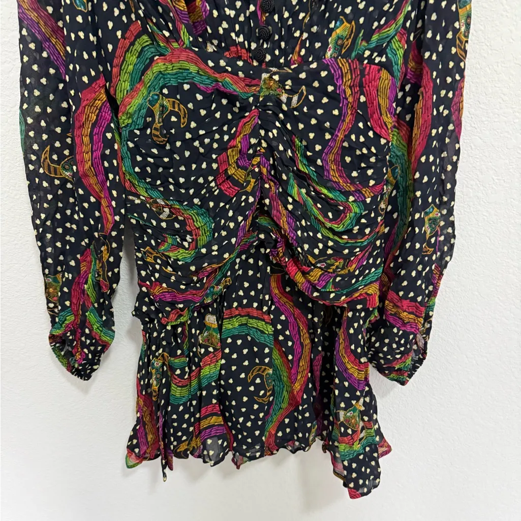 FARM Rio Mini Dress Rainbow Oxen Polka Dot Print Flowy Long Sleeve Size M Medium - Image 7