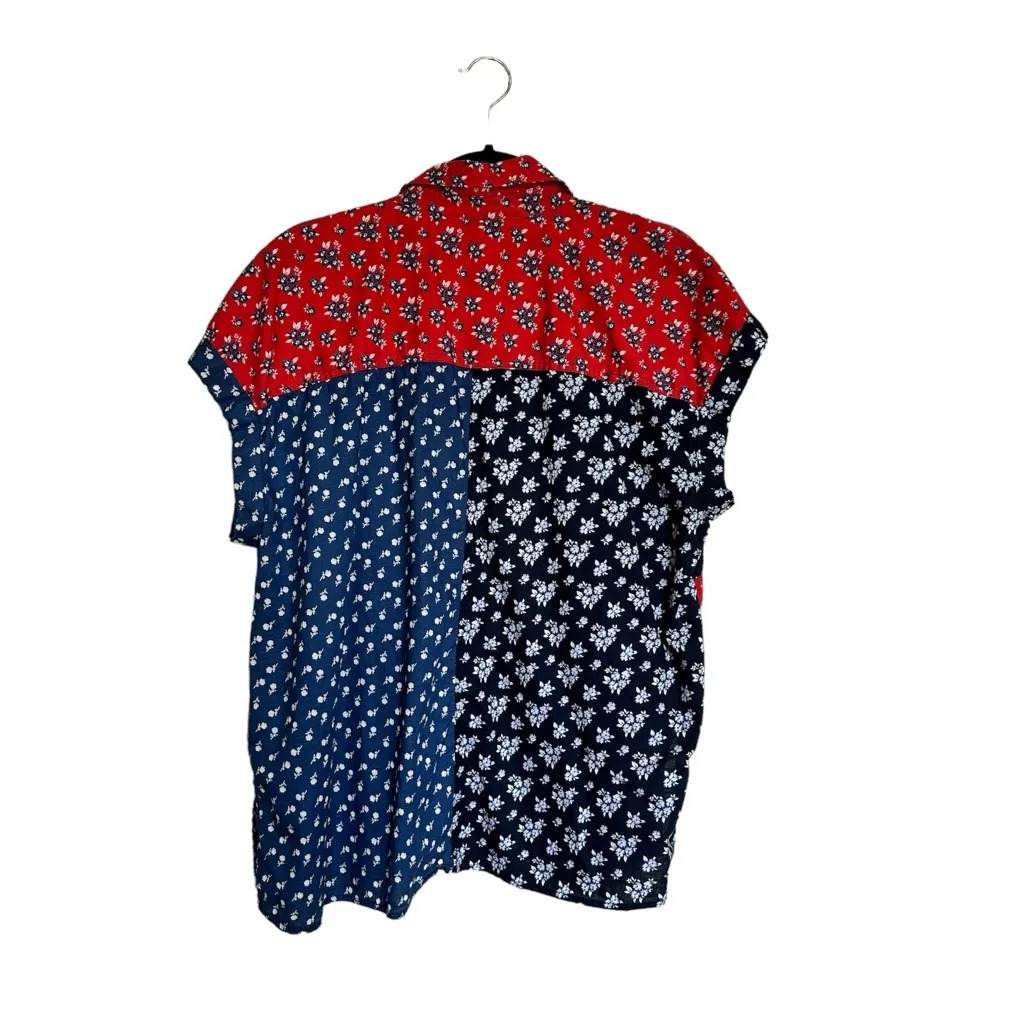 Style & Co 1X Floral Patchwork Red White Blue Button Up - Image 4