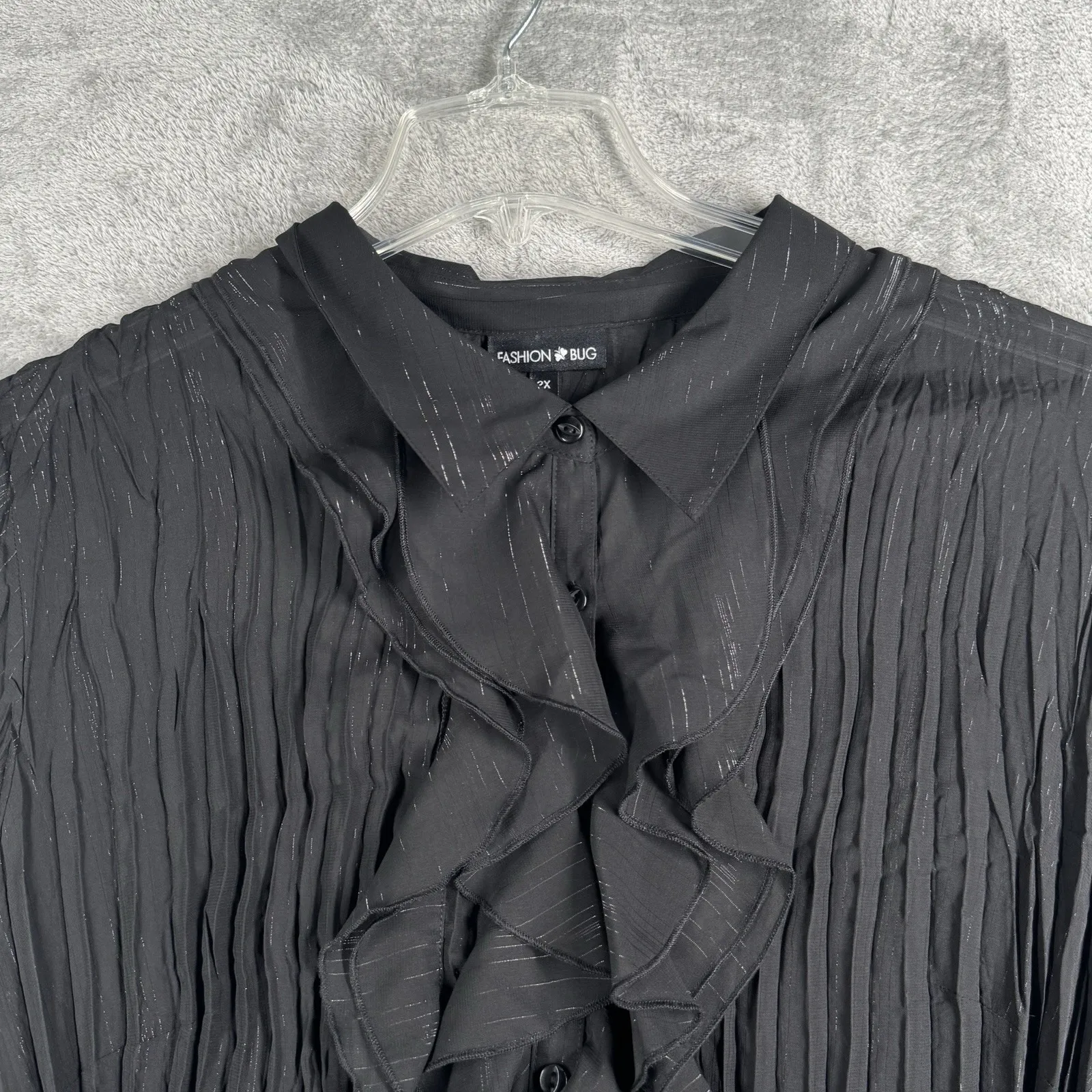 Fashion Bug Blouse Pleated‎ Bell Sleeve Ruffle Button Down Sheer Black Gothic 2X - Image 4