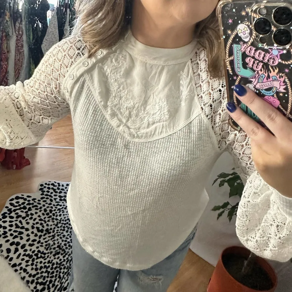 Free People Sweetest Thing Thermal Top White Size XS - Image 2