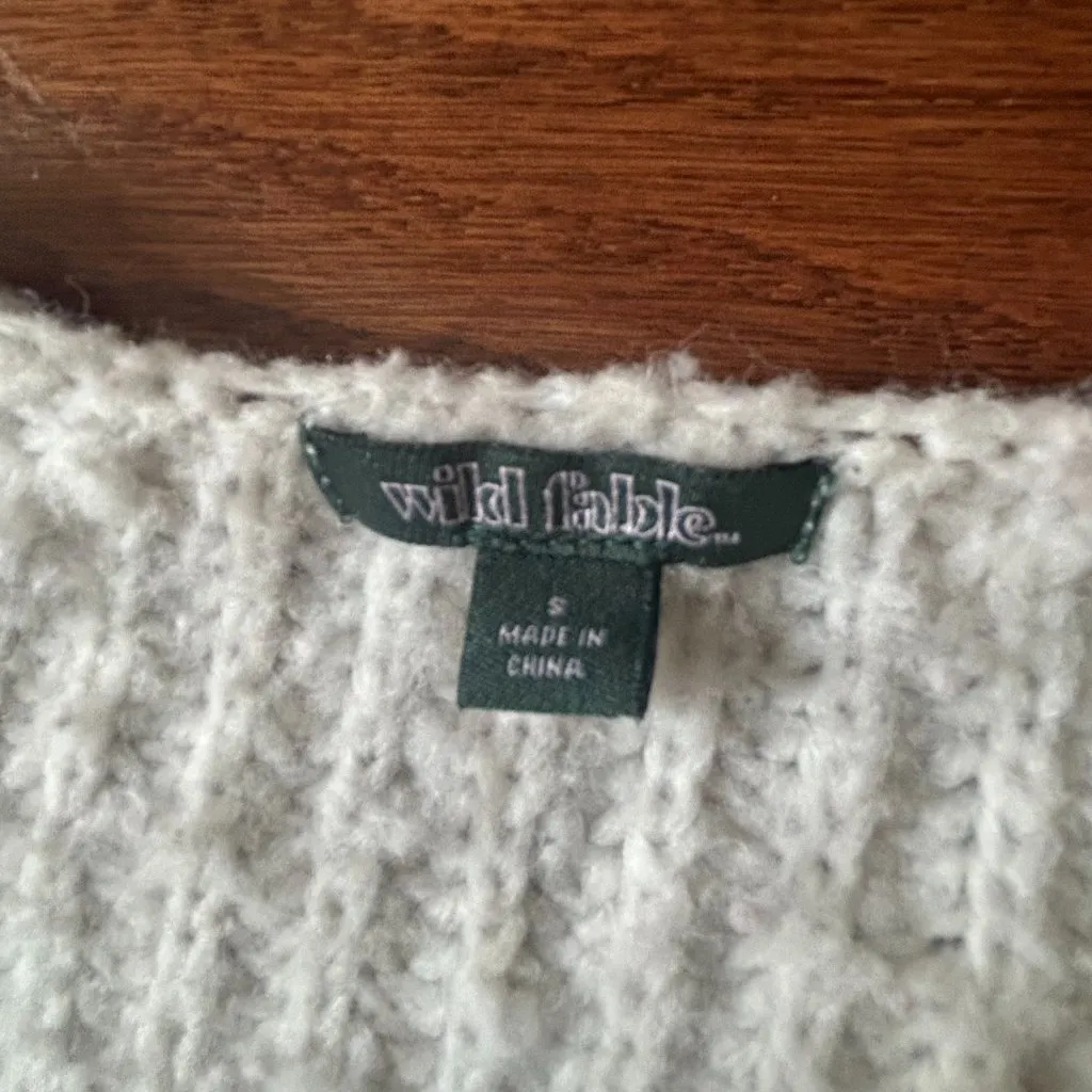 Wild Fable Wrap Sweater Pointelle Sleeves V Neck Ivory Size Small Chunky Knit - Image 8