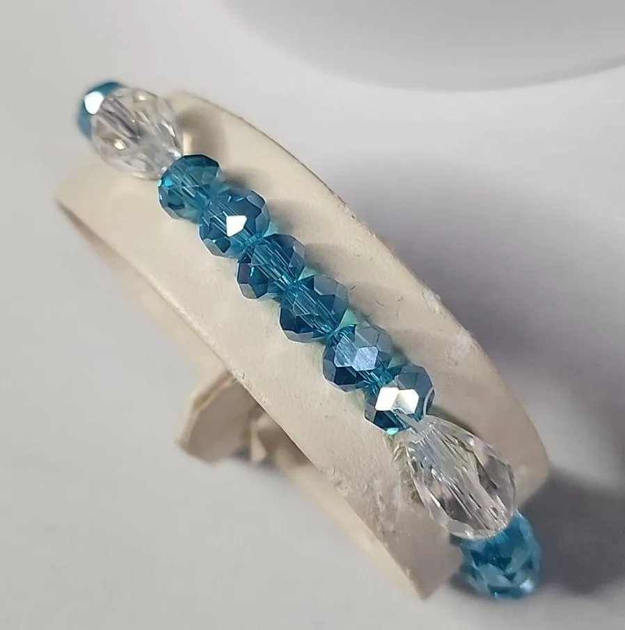 Aqua Blue Cut Crystal Faceted Rondelle Bead Necklace Bracelet Earrings Set - Image 5