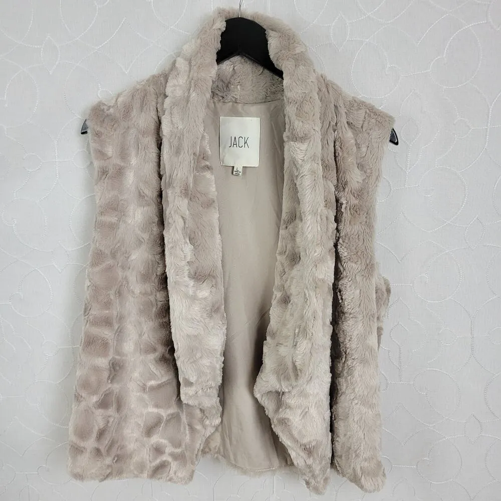 Jack by BB Dakota Elektra Vest Womens Large Tan Faux Fur Foldover Collar Lined - Image 2